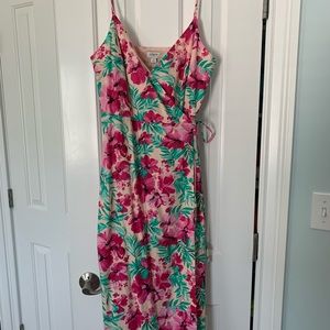 J Crew wrap dress in floral pinks